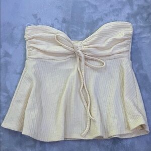Baby yellow colored Strapless Top with Tie Front